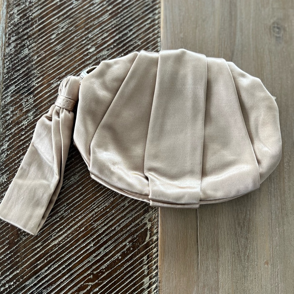 BCBG MaxAzria Beige Satin Mini Wristlet